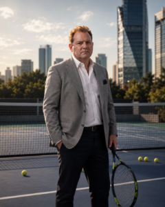 miguel omar serio sucar aficionado al tenis mostrando una raqueta